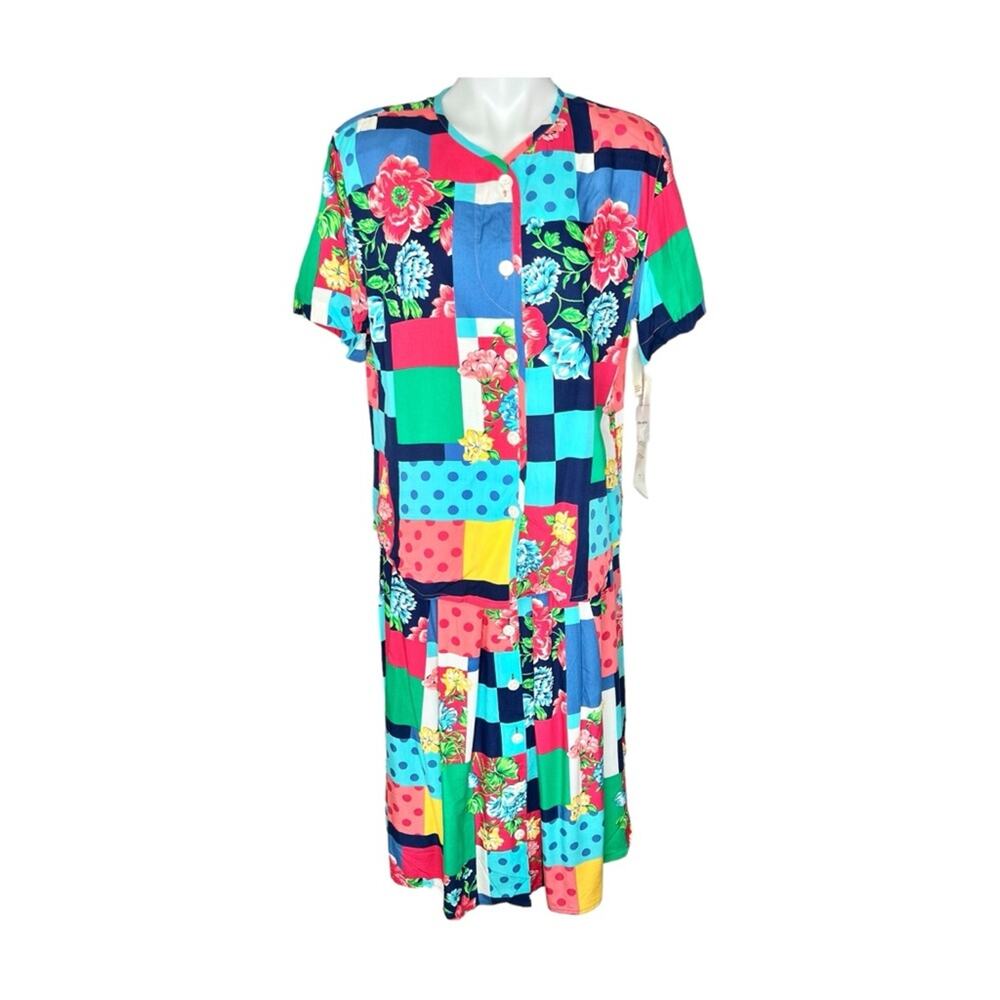 NWT Vintage 90s Chaus floral colorblock vibrant vivid skirt blouse set size 14